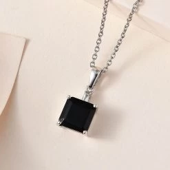 Australian Black Tourmaline And White Topaz Pendant Necklace 20 Inches In Platinum Over Sterling Silver 4.75 Ctw -Jewelry store 4225200 1