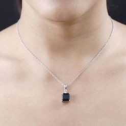 Australian Black Tourmaline And White Topaz Pendant Necklace 20 Inches In Platinum Over Sterling Silver 4.75 Ctw -Jewelry store 4225200 2
