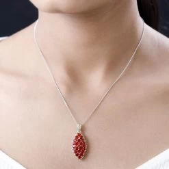 Mexican Cherry Fire Opal Elongated Pendant Necklace 20 Inches In Vermeil Yellow Gold And Platinum Over Sterling Silver 4.10 Ctw -Jewelry store 4226306 2