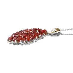 Mexican Cherry Fire Opal Elongated Pendant Necklace 20 Inches In Vermeil Yellow Gold And Platinum Over Sterling Silver 4.10 Ctw -Jewelry store 4226306 3