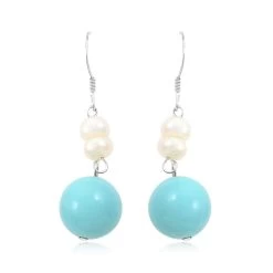 Freshwater Pearl, Turquoise And Peach Jade Set Of 2 Earrings In Silvertone 16.00 Ctw 15 Freshwater Pearl, Turquoise And Peach Jade Set Of 2 Earrings In Silvertone 16.00 Ctw -Jewelry store 4227028 5