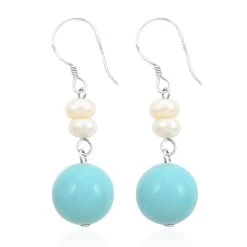 Freshwater Pearl, Turquoise And Peach Jade Set Of 2 Earrings In Silvertone 16.00 Ctw 16 Freshwater Pearl, Turquoise And Peach Jade Set Of 2 Earrings In Silvertone 16.00 Ctw -Jewelry store 4227028 6