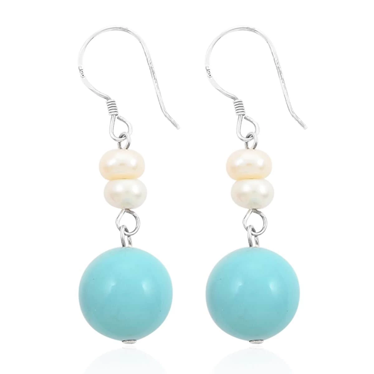 Freshwater Pearl, Turquoise And Peach Jade Set Of 2 Earrings In Silvertone 16.00 Ctw 9 Freshwater Pearl, Turquoise And Peach Jade Set Of 2 Earrings In Silvertone 16.00 Ctw - Image 7