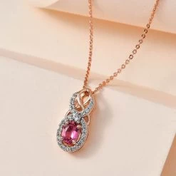 Premium Natural Calabar Pink Tourmaline And White Zircon Pendant Necklace 20 Inches In Vermeil Rose Gold Over Sterling Silver 0.70 Ctw -Jewelry store 4227117 1