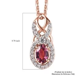 Premium Natural Calabar Pink Tourmaline And White Zircon Pendant Necklace 20 Inches In Vermeil Rose Gold Over Sterling Silver 0.70 Ctw -Jewelry store 4227117 6