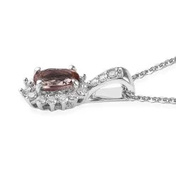 Blush Apatite And Moissanite Sunburst Pendant Necklace 20 Inches In Platinum Over Sterling Silver 0.65 Ctw -Jewelry store 4231824 3