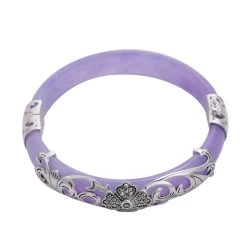 Purple Jade, Swiss Marcasite Bangle Bracelet In Black Oxidized Sterling Silver (8.00 In) 157.00 Ctw -Jewelry store 6013020 2
