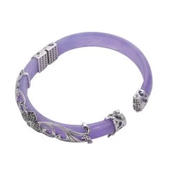 Purple Jade, Swiss Marcasite Bangle Bracelet In Black Oxidized Sterling Silver (8.00 In) 157.00 Ctw -Jewelry store 6013020 3