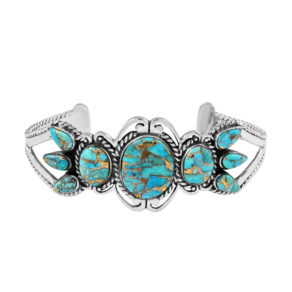 SANTA FE Style Mojave Turquoise Bracelet In Sterling Silver (7.00 In) (19.20 G) 7.50 Ctw 3 SANTA FE Style Mojave Turquoise Bracelet In Sterling Silver (7.00 In) (19.20 G) 7.50 Ctw