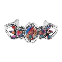 Santa Fe Style Multi Turquoise Cuff Bracelet In Sterling Silver (6.50 In) 7.50 Ctw