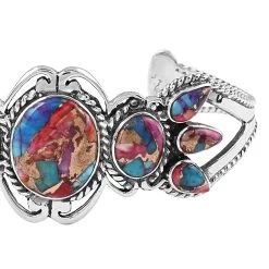Santa Fe Style Multi Turquoise Cuff Bracelet In Sterling Silver (6.50 In) 7.50 Ctw -Jewelry store 6057760 2