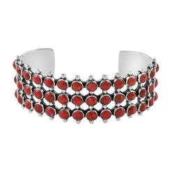 Santa Fe Style Coral Cuff Bracelet In Sterling Silver (7.00 In) 7.50 Ctw