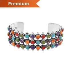 Santa Fe Style Multi Turquoise Cuff Bracelet In Sterling Silver (7.00 In) 7.50 Ctw