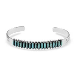 SANTA FE Style Turquoise Cuff Bracelet In Sterling Silver (7.00 In) 8.65 Grams 7.50 Ctw
