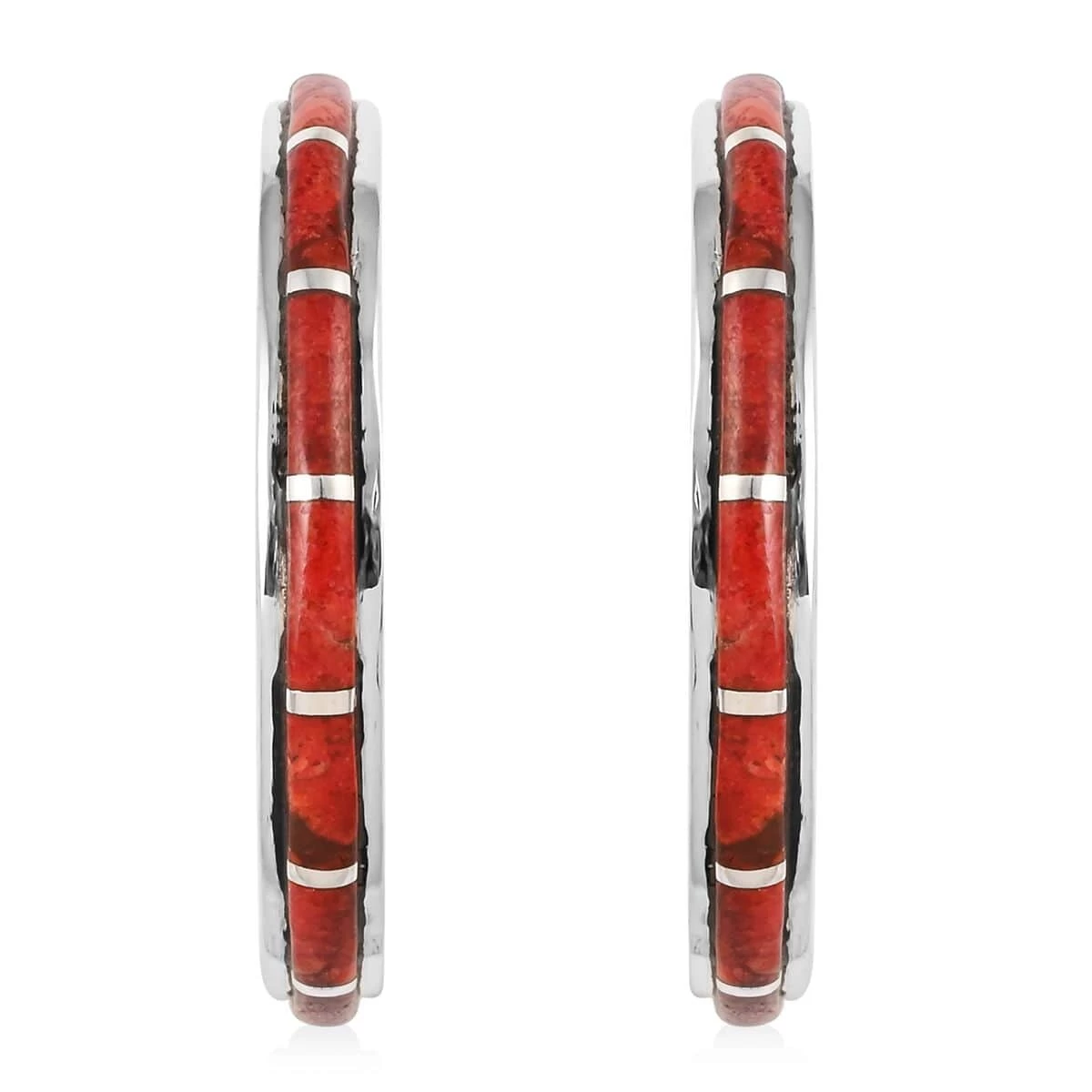 Santa Fe Style Coral Earrings In Sterling Silver 7.50 Ctw 3 Santa Fe Style Coral Earrings In Sterling Silver 7.50 Ctw