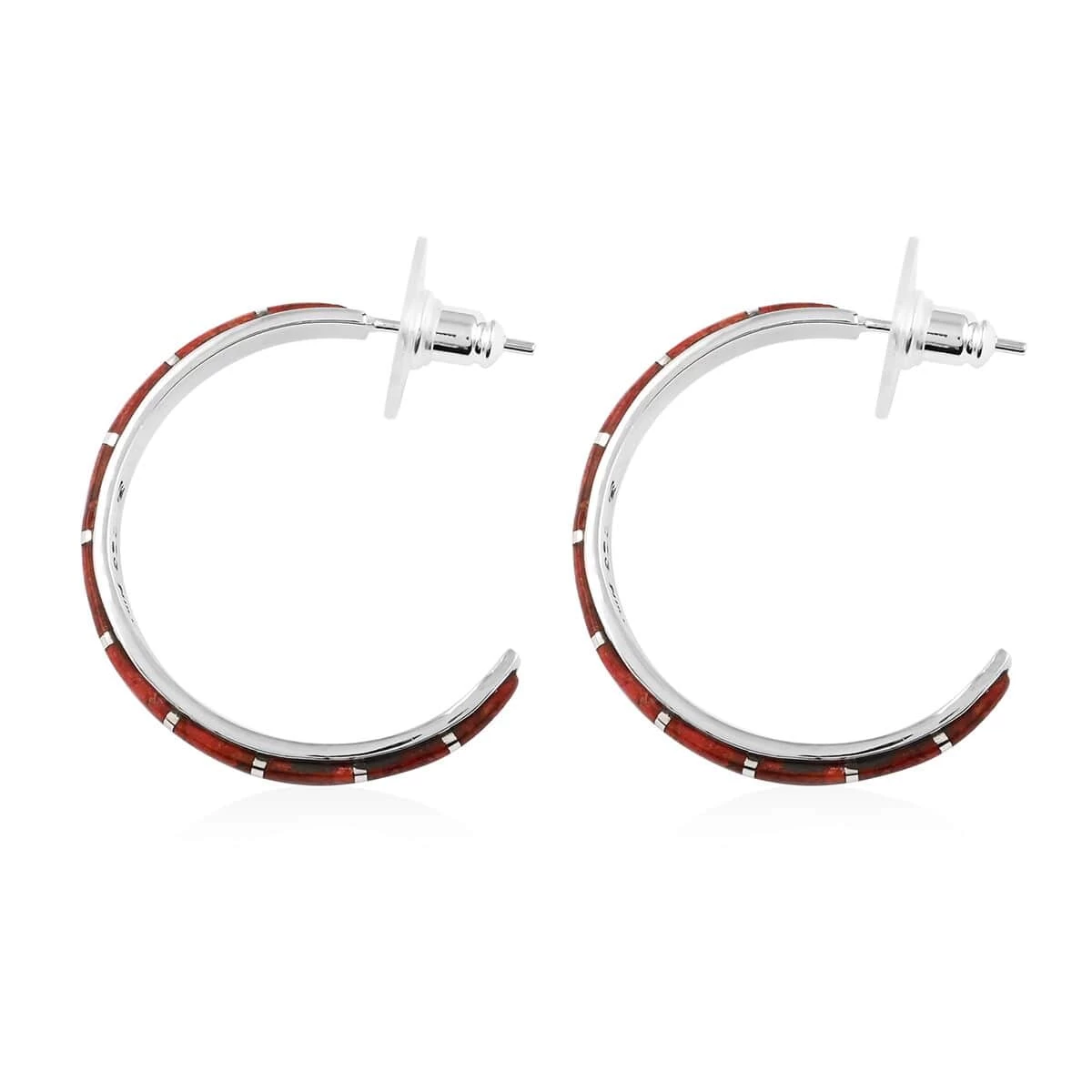 Santa Fe Style Coral Earrings In Sterling Silver 7.50 Ctw 6 Santa Fe Style Coral Earrings In Sterling Silver 7.50 Ctw - Image 4