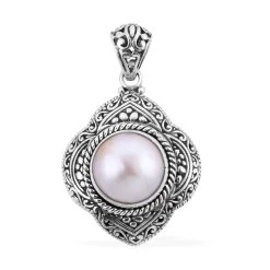 Bali Legacy White Mabe Pearl Pendant In Sterling Silver