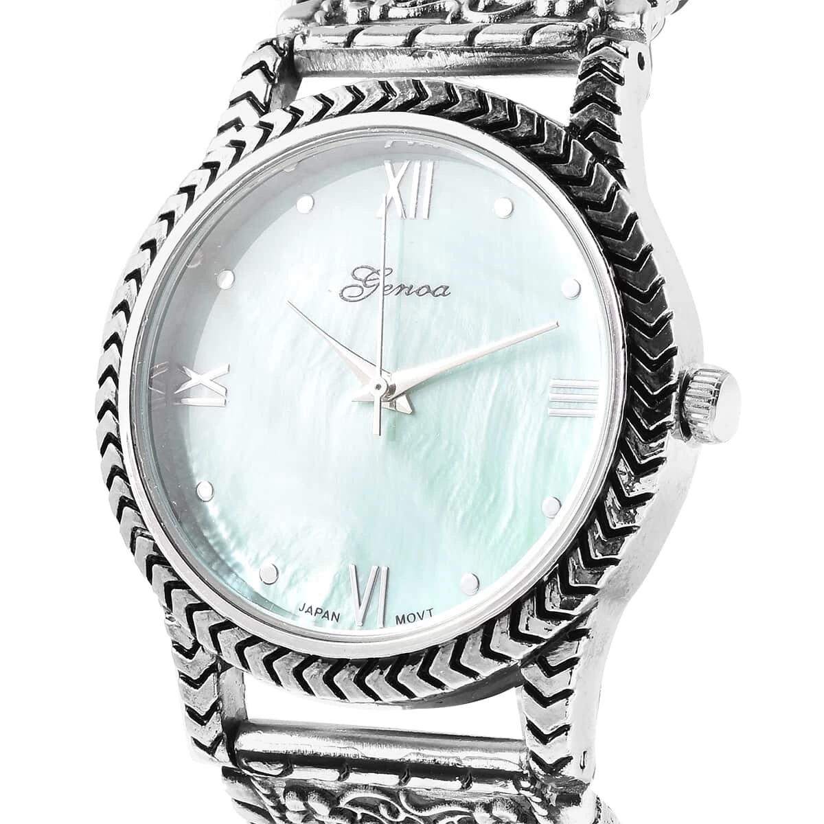 Genoa Green MOP Japanese Movement Malachite Studded Carved Tiger Pattern Bracelet Watch 5 Genoa Green MOP Japanese Movement Malachite Studded Carved Tiger Pattern Bracelet Watch - Image 3