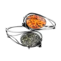 Multi Color Amber Wrap Around Bangle Bracelet In Sterling Silver (Adjustable)
