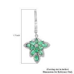 AAA Kagem Emerald And White Zircon Lever Back Earrings In Rhodium Over Sterling Silver 2.40 Ctw -Jewelry store 6304023 5