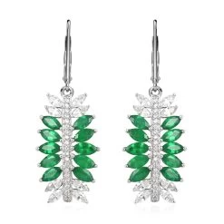 AAA Kagem Emerald And White Zircon Lever Back Earrings In Rhodium Over Sterling Silver 4.30 Ctw