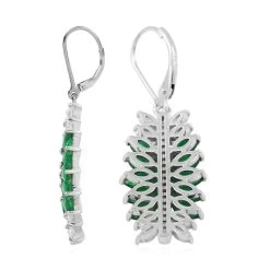 AAA Kagem Emerald And White Zircon Lever Back Earrings In Rhodium Over Sterling Silver 4.30 Ctw -Jewelry store 6304055 3