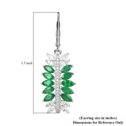 AAA Kagem Emerald And White Zircon Lever Back Earrings In Rhodium Over Sterling Silver 4.30 Ctw -Jewelry store 6304055 4