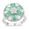 AAA Kagem Zambian Intense Green Emerald And Multi Gemstone Floral Ring In Rhodium Over Sterling Silver 4.35 Ctw -Jewelry store 6304078