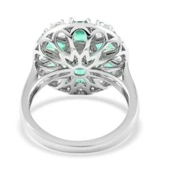 AAA Kagem Zambian Intense Green Emerald And Multi Gemstone Floral Ring In Rhodium Over Sterling Silver 4.35 Ctw -Jewelry store 6304078 4
