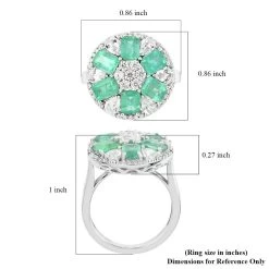 AAA Kagem Zambian Intense Green Emerald And Multi Gemstone Floral Ring In Rhodium Over Sterling Silver 4.35 Ctw -Jewelry store 6304078 5