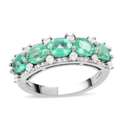 AAA Kagem Emerald And White Zircon Ring In Rhodium Over Sterling Silver 2.20 Ctw