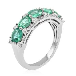 AAA Kagem Emerald And White Zircon Ring In Rhodium Over Sterling Silver 2.20 Ctw -Jewelry store 6304203 3