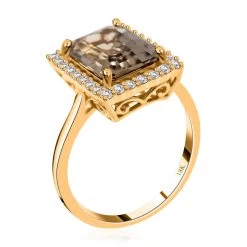 Certified & Appraised ILIANA 18K Yellow Gold AAA Turkizite And G-H SI Diamond Halo Ring 4.10 Grams 4.35 Ctw -Jewelry store 6304293 3