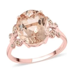 Luxoro 14K Rose Gold AAA Marropino Morganite And G-H I2 Diamond Ring 4.40 Ctw