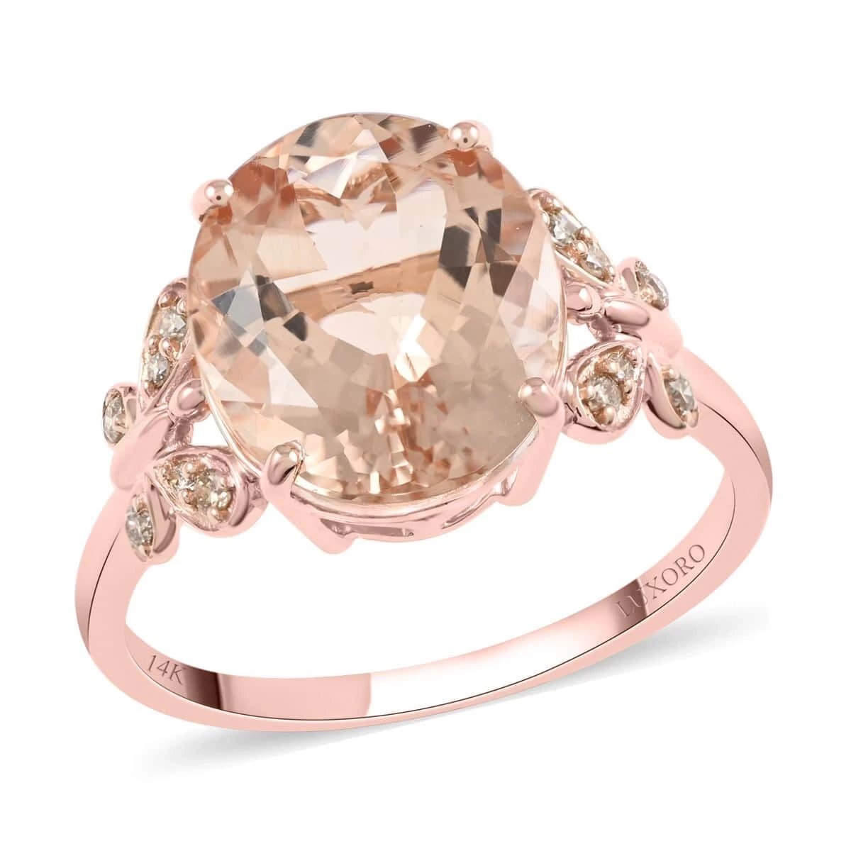Luxoro 14K Rose Gold AAA Marropino Morganite And G-H I2 Diamond Ring 4.40 Ctw 3 Luxoro 14K Rose Gold AAA Marropino Morganite And G-H I2 Diamond Ring 4.40 Ctw