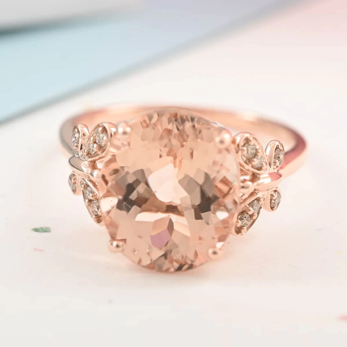 Luxoro 14K Rose Gold AAA Marropino Morganite And G-H I2 Diamond Ring 4.40 Ctw 4 Luxoro 14K Rose Gold AAA Marropino Morganite And G-H I2 Diamond Ring 4.40 Ctw - Image 2