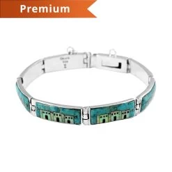 SANTA FE Style Kingman Turquoise And Lab Created Opal Bracelet In Sterling Silver (7.00 In) 17.25 Grams 35.20 Ctw