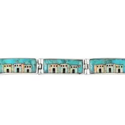 SANTA FE Style Kingman Turquoise And Lab Created Opal Bracelet In Sterling Silver (7.00 In) 17.25 Grams 35.20 Ctw -Jewelry store 6304679 2