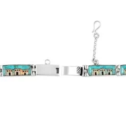 SANTA FE Style Kingman Turquoise And Lab Created Opal Bracelet In Sterling Silver (7.00 In) 17.25 Grams 35.20 Ctw -Jewelry store 6304679 3