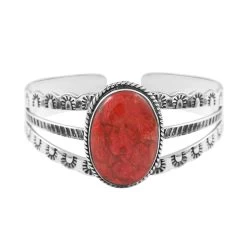 Santa Fe Style Plum Coral Bangle Bracelet In Sterling Silver (6.50 In) 6.50 Ctw