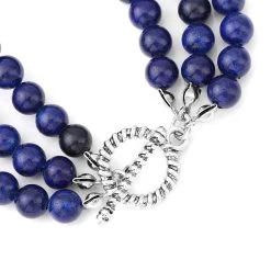 Lapis Lazuli 6-8mm Beaded Triple Row Bracelet In Silvertone (7.25 In) 123.50 Ctw -Jewelry store 6320923 3