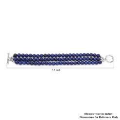 Lapis Lazuli 6-8mm Beaded Triple Row Bracelet In Silvertone (7.25 In) 123.50 Ctw -Jewelry store 6320923 4