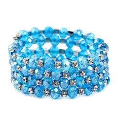 Simulated Blue Sapphire And Austrian Crystal Wrap Bracelet In Silvertone (7.00 In)