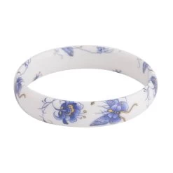 Blue Ceramic Butterfly Pattern Bangle Bracelet (8.50 In)