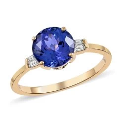14K Yellow Gold Premium Tanzanite And Diamond G-H I3 Ring 2.15 Grams 2.40 Ctw
