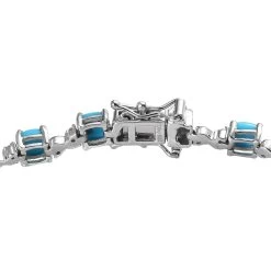AMERICAN Natural Sleeping Beauty Turquoise And Natural White Zircon Link Bracelet In Platinum Over Sterling Silver (8.00 In) 12.60 Grams 11.10 Ctw -Jewelry store 7010822 3