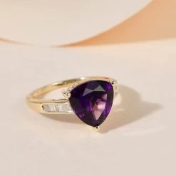Luxoro 10K Yellow Gold AAA Moroccan Amethyst And Diamond Ring 3.50 Ctw -Jewelry store 7011675 1