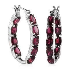 Premium Orissa Rhodolite Garnet Inside Out Hoop Earrings In Platinum Over Sterling Silver 9.35 Ctw