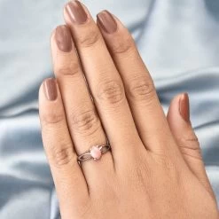 Oregon Peach Opal Solitaire Ring In Stainless Steel 0.60 Ctw , Tarnish-Free, Waterproof, Sweat Proof Jewelry -Jewelry store 7017254 2