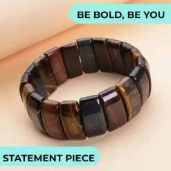 Yellow Multi Color Tiger's Eye Boho Block Bracelet, Stretch Bracelet For Women, Jewelry Gifts For Women 450.00 Ctw -Jewelry store 7018283 1